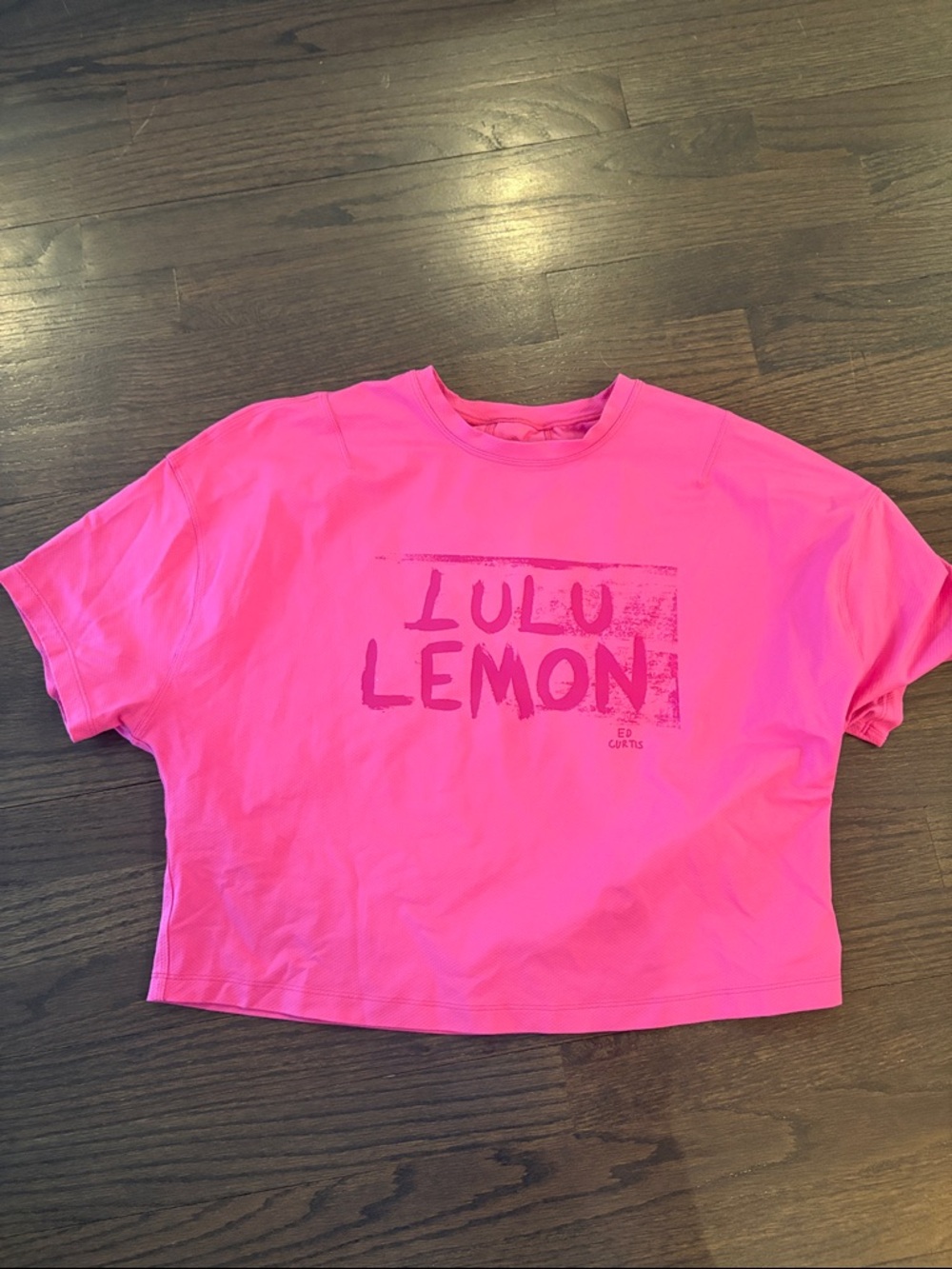 Lulu Lemon Bright Pink Graphic Crop Tee